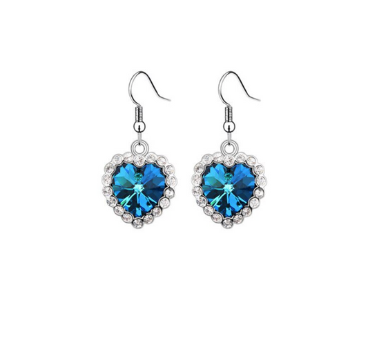 Bermuda Blue Swarovski Crystal Heart Drop Earrings