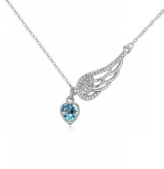 Crystal Heart Wing Pendant Necklace