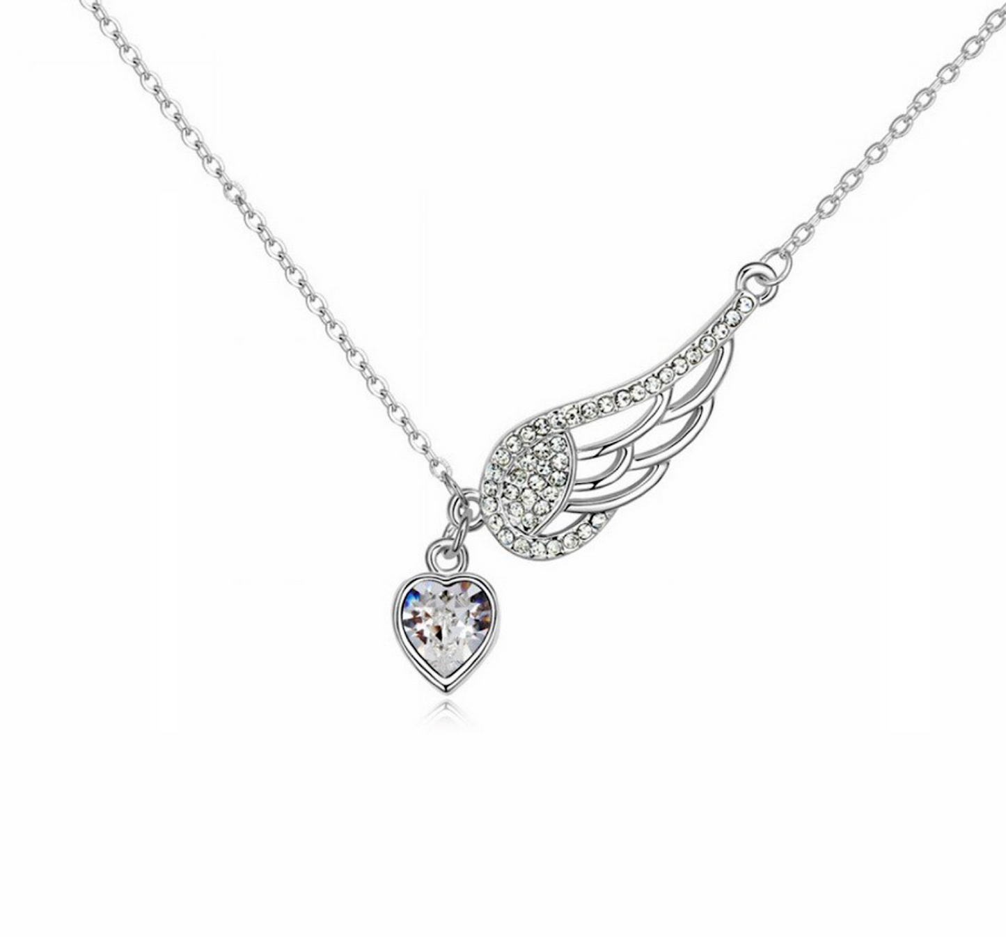 Crystal Heart Wing Pendant Necklace