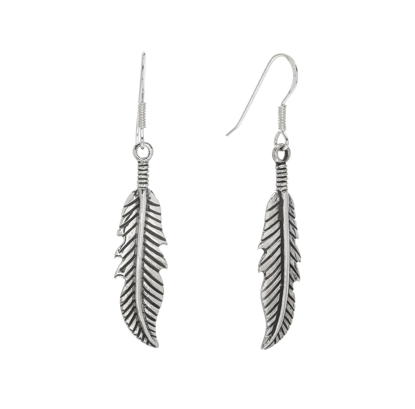 Sterling Silver Feather Drop Earrings