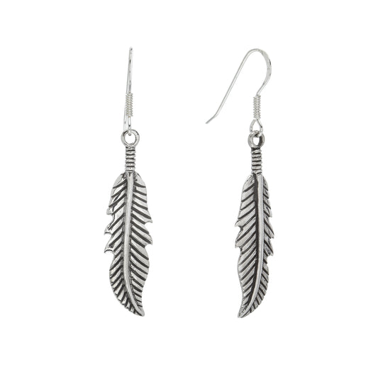 Sterling Silver Feather Drop Earrings