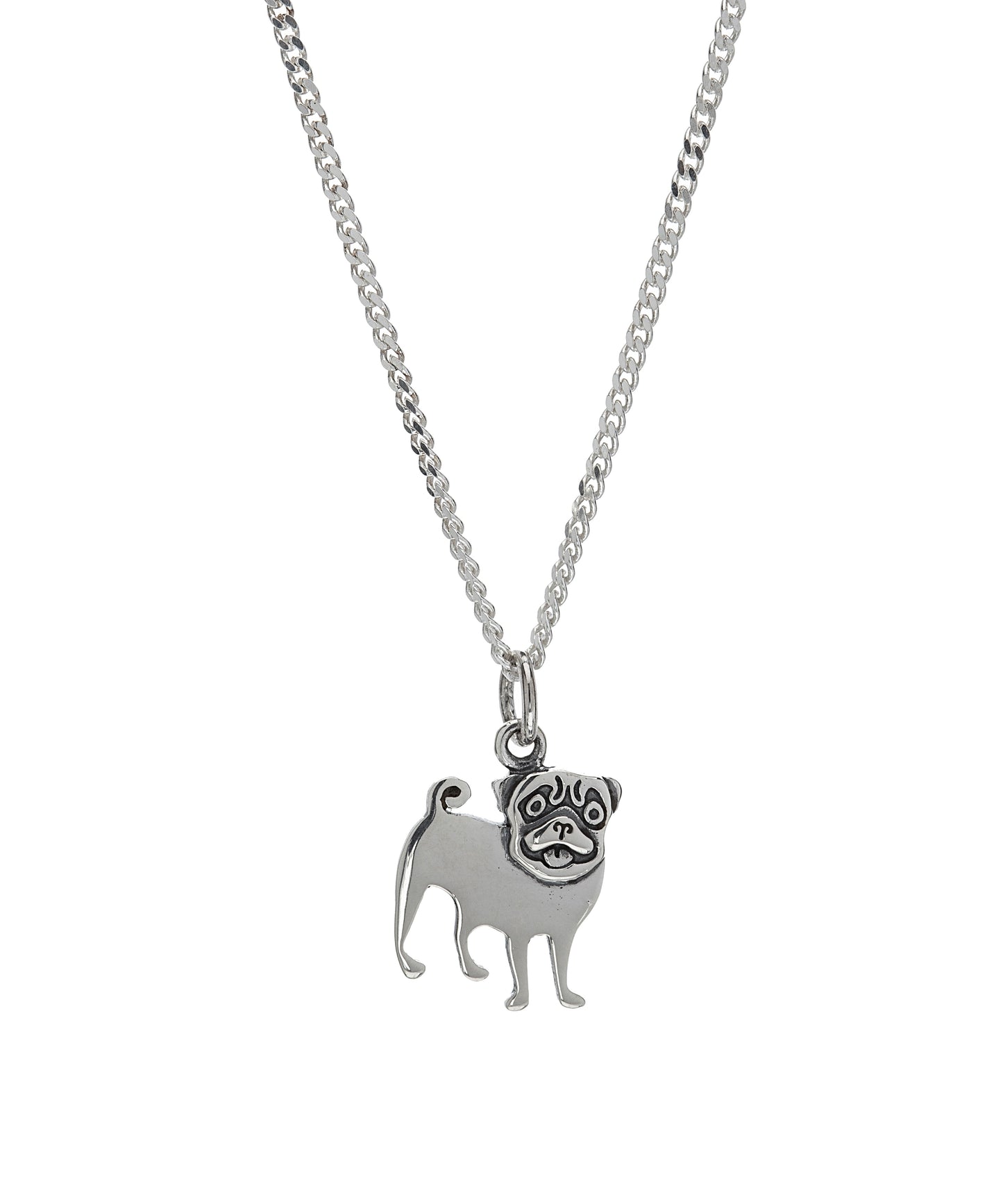 Sterling Silver Pug Dog Pendant Necklace