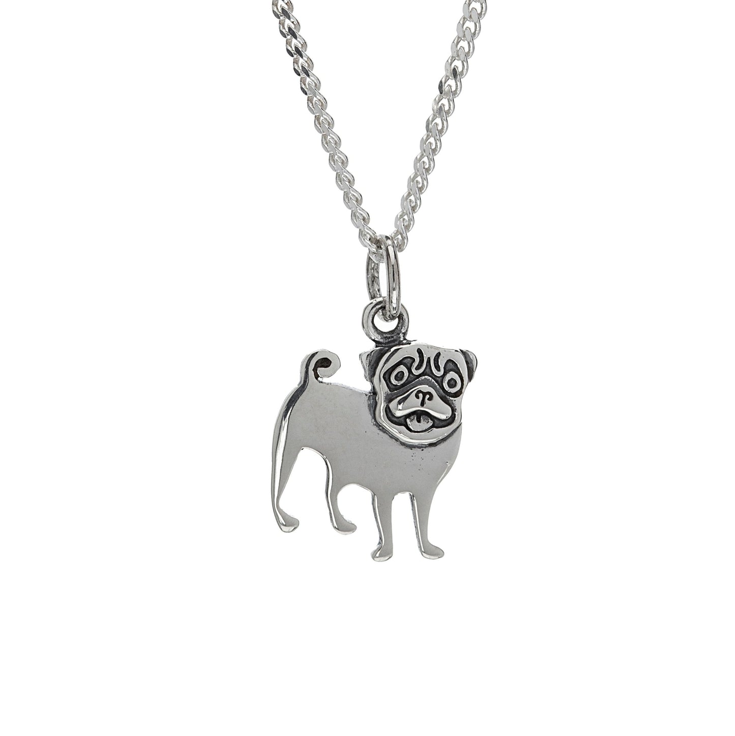 Sterling Silver Pug Dog Pendant Necklace