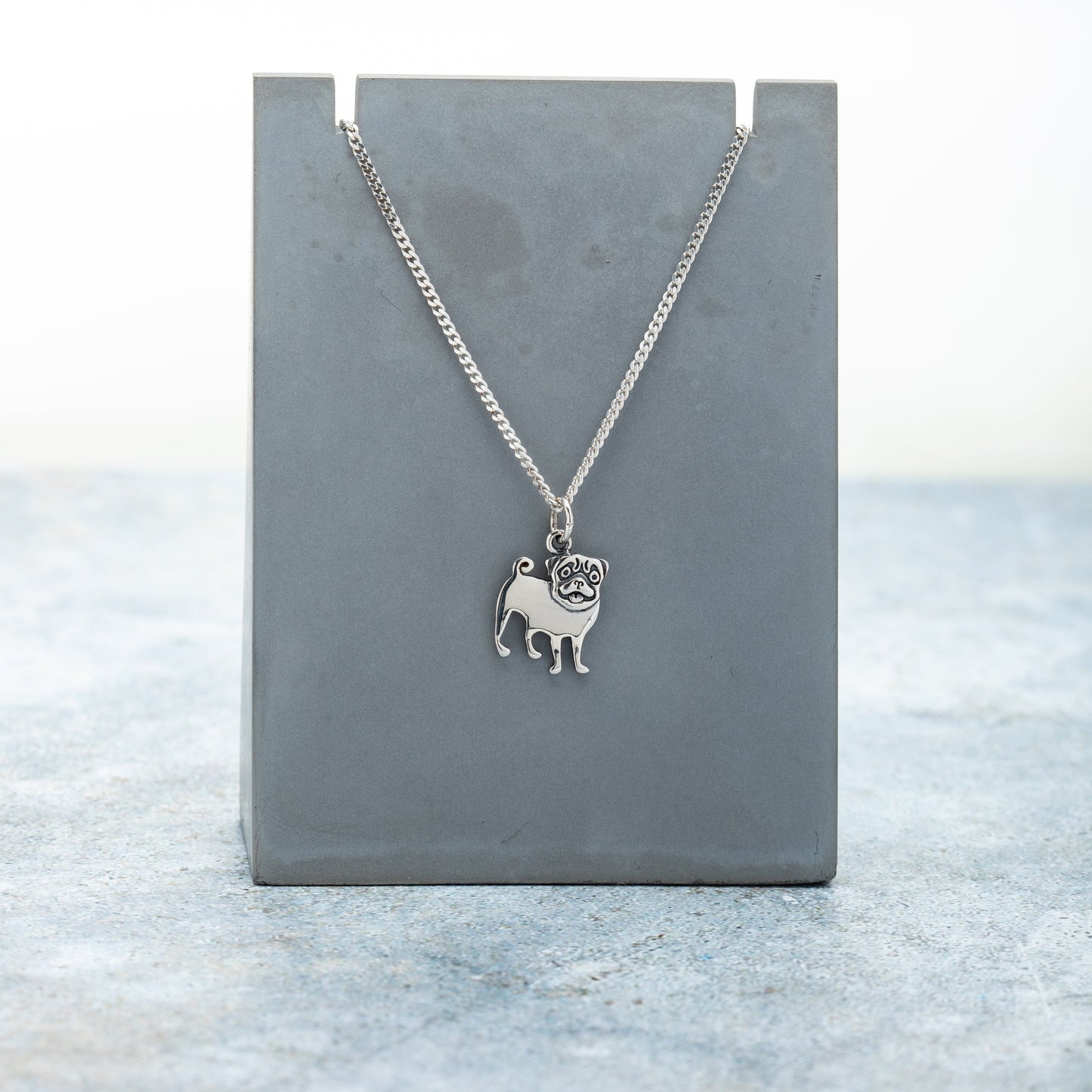 Sterling Silver Pug Dog Pendant Necklace