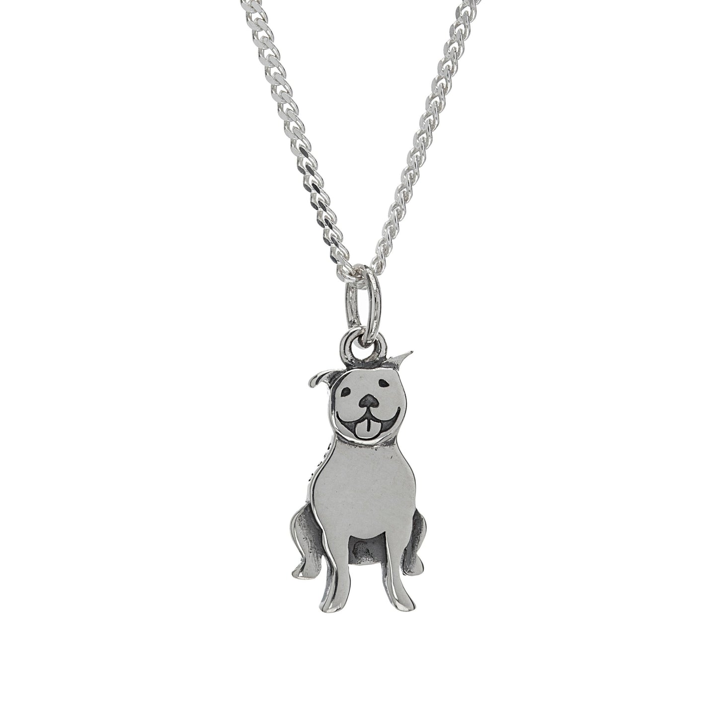 Sterling Silver Pitbull Pendant Necklace