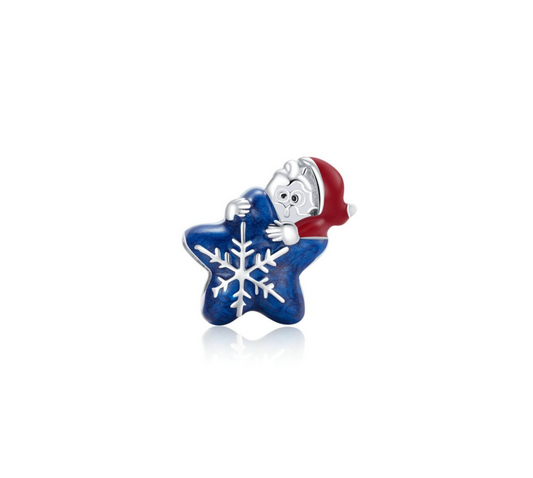 Sterling Silver & Blue Snowflake & Santa Charm