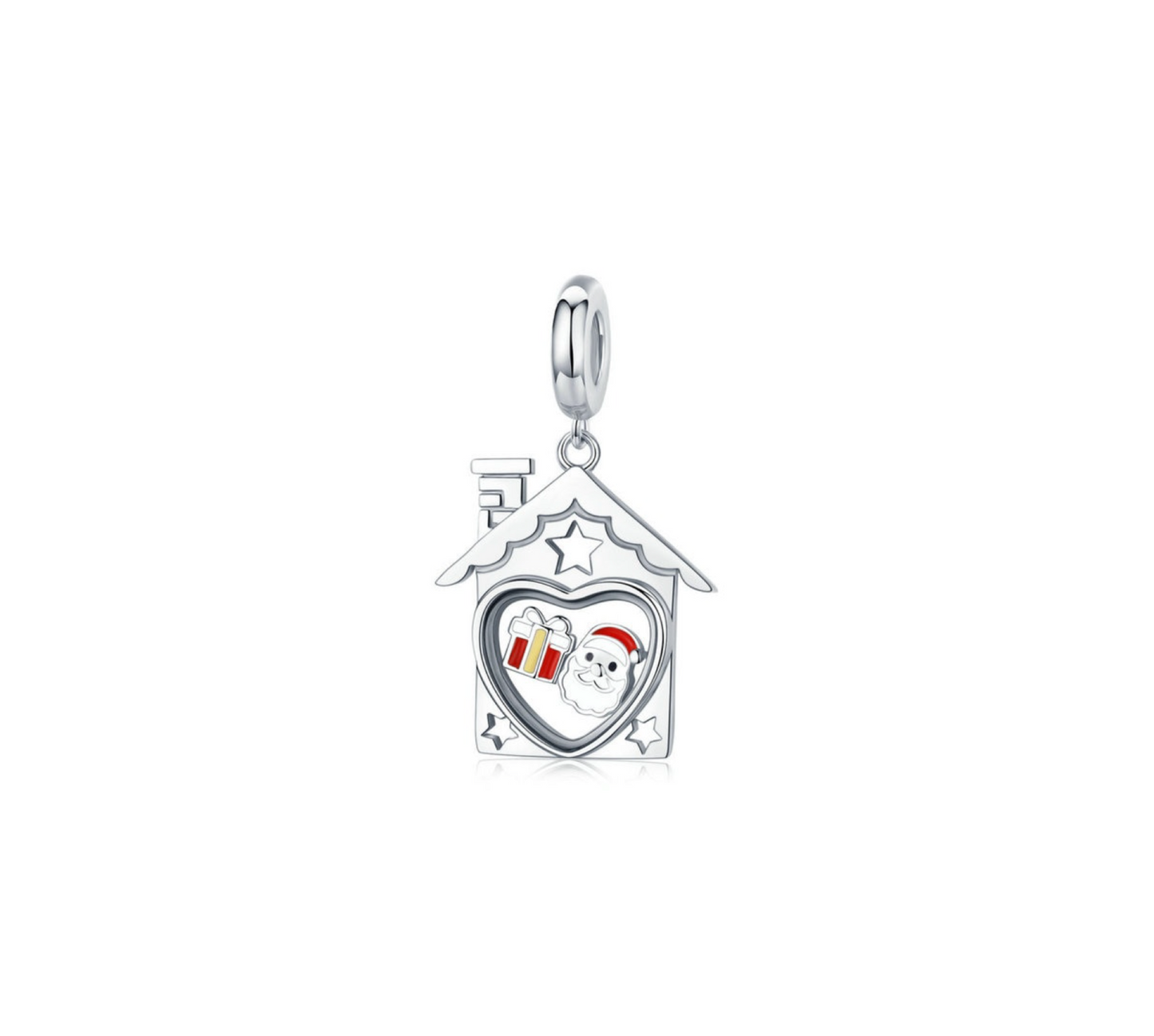 Sterling Silver Holiday House with Santa & Gifts Charm