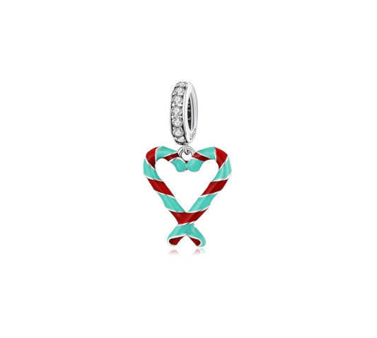 Sterling Silver & Cubic Zirconia Sugar Cane Heart Charm