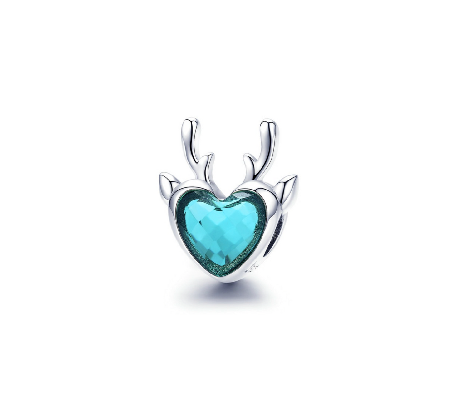 Sterling Silver & Cubic Zirconia & Blue Antler Heart Charm