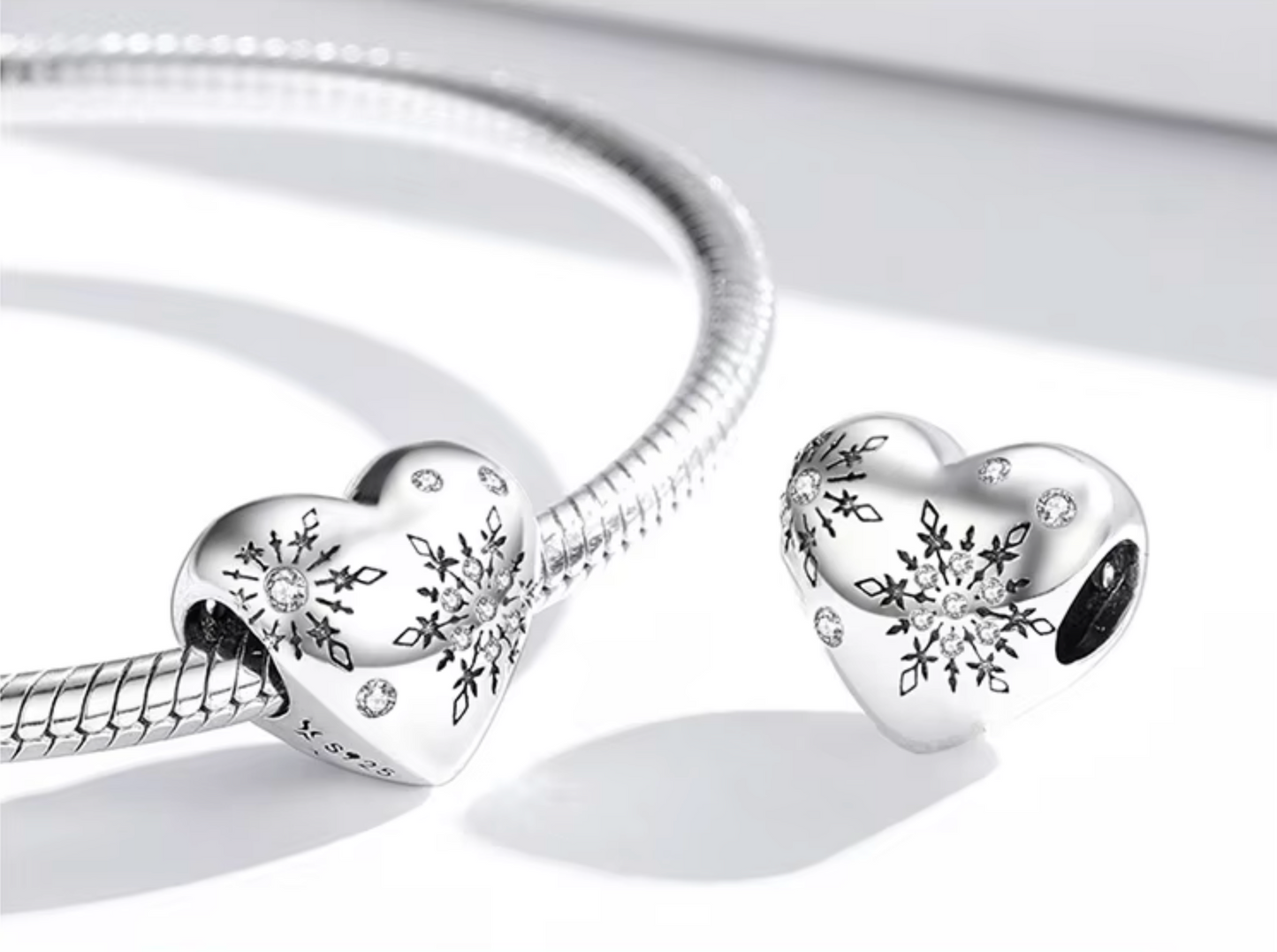 Sterling Silver & Cubic Zirconia Snowflake-Accent Heart Charm