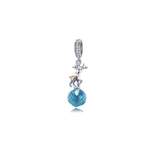 Sterling Silver & Cubic Zirconia & Blue Globe & Reindeer Charm