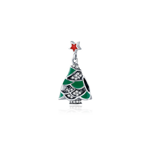 Sterling Silver & Cubic Zirconia Christmas Tree & Topper Charm