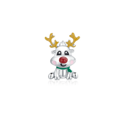 Sterling Silver Red Nose-Reindeer Charm