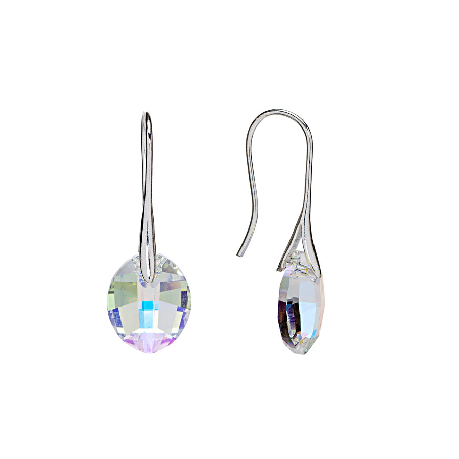 Pure Lead Swarovski Crystal Silvertone Oval Drop Earrings