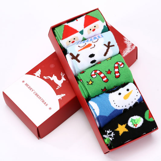 5 Pairs of Christmas Socks with Candycanes and Snowmen
