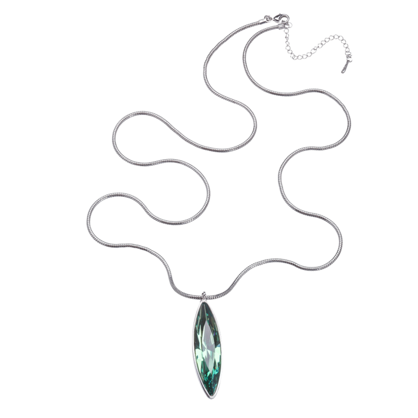 Limited edition Swarovski necklace with Erinite marquise crystal on rhodium chain