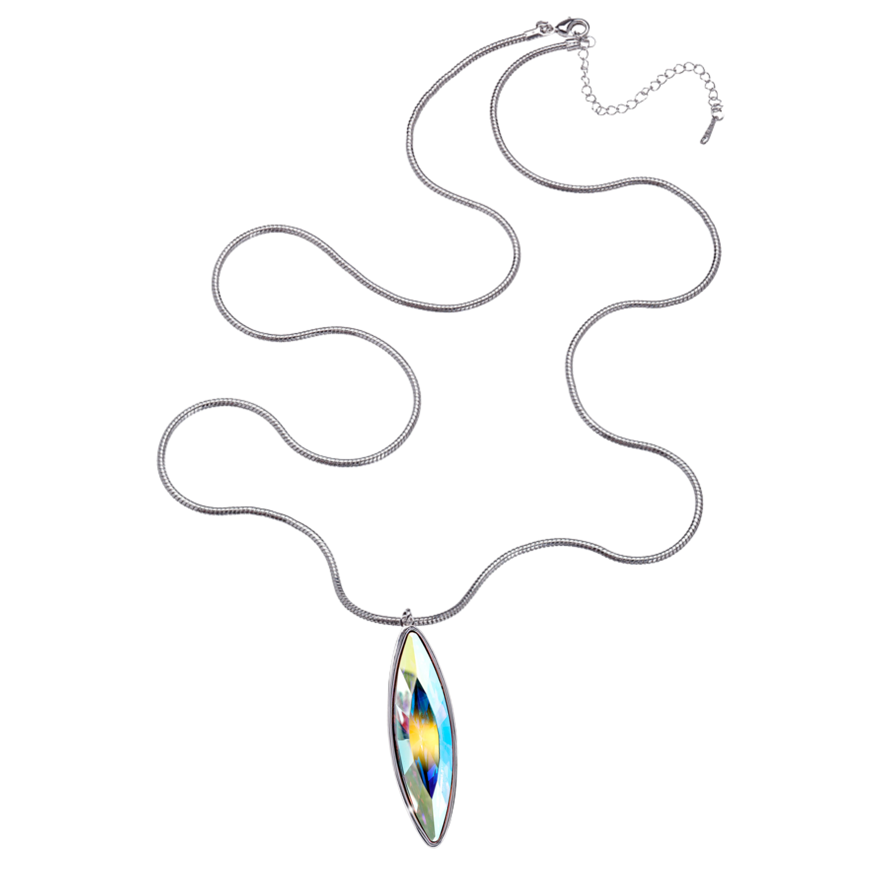 Swarovski necklace with Aurora Borealis marquise crystal and rhodium finish