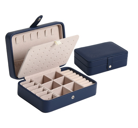 Compact Travel Size Jewelry Storage Box In Classic Navy