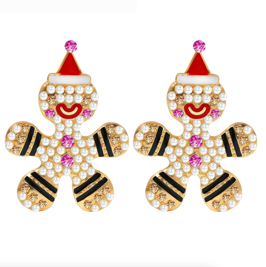 Imitation Pearl Gingerbread Men Stud Earrings