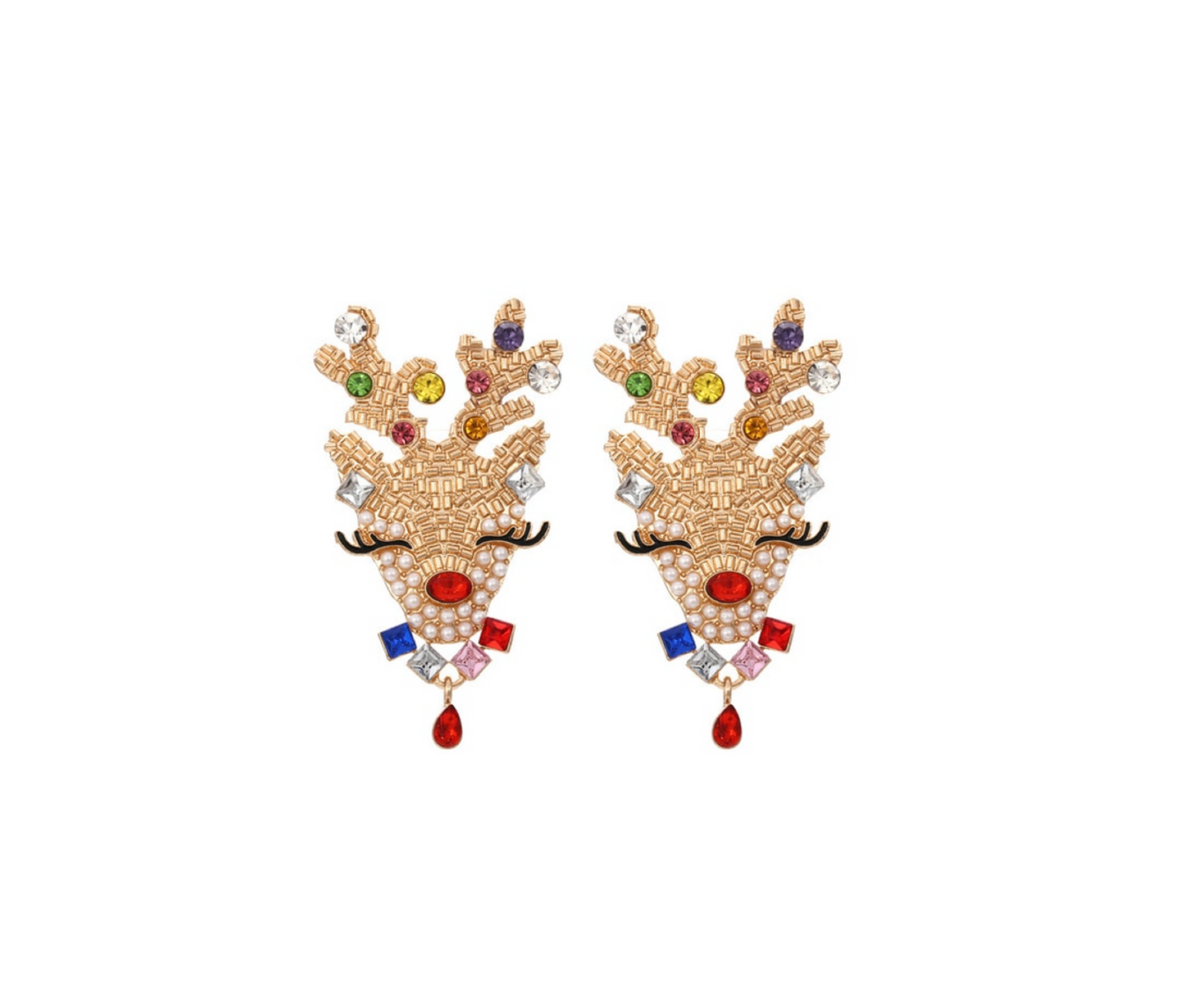 Multi Colored Crystal Reindeer Earrings