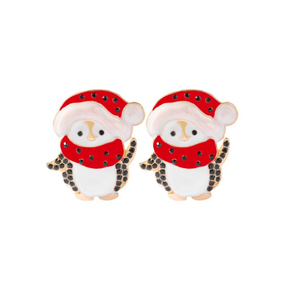 Statement Holiday Penguin Earrings With Crystal Accents