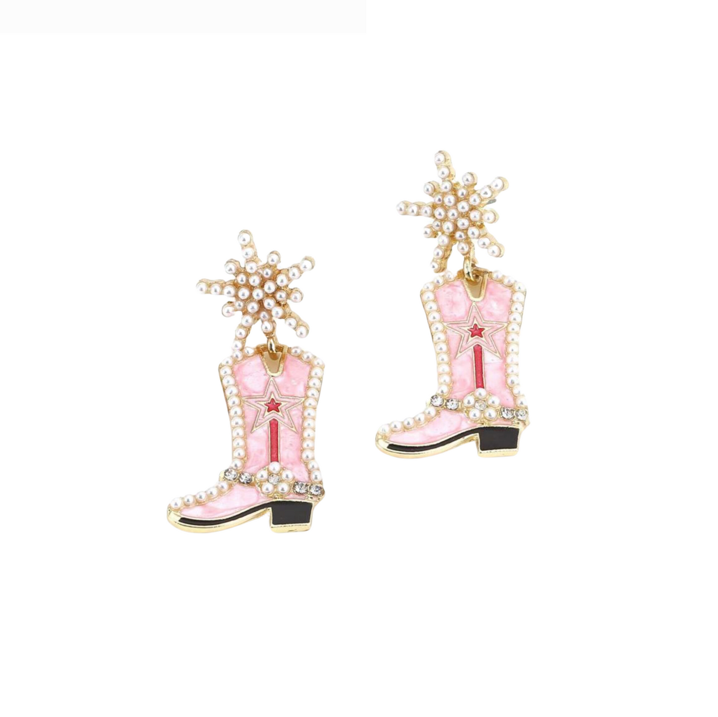 Pearl-studded cowboy boot earrings