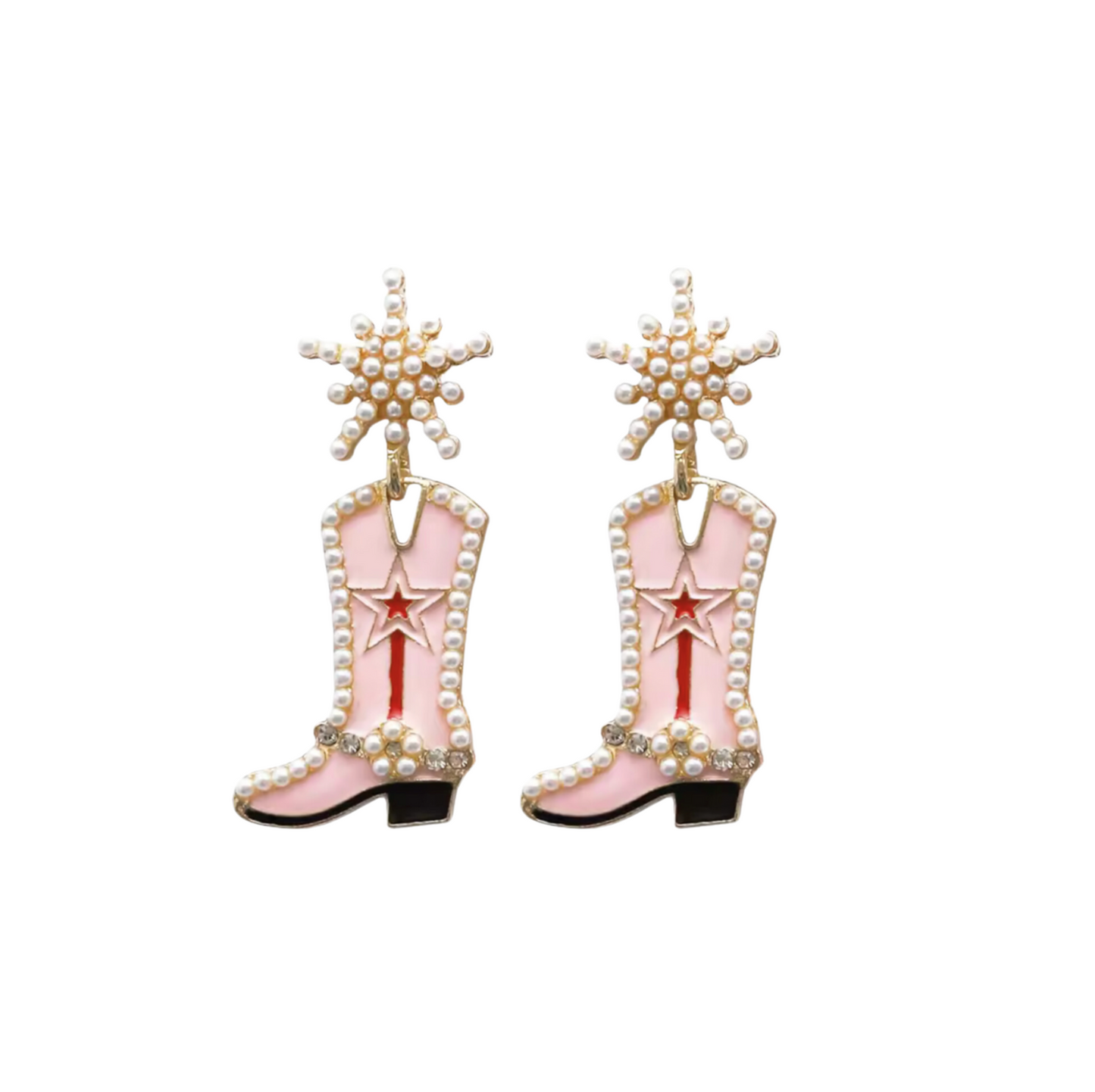 Pearl-studded cowboy boot earrings
