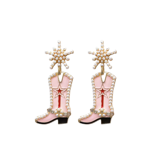Pearl-studded cowboy boot earrings