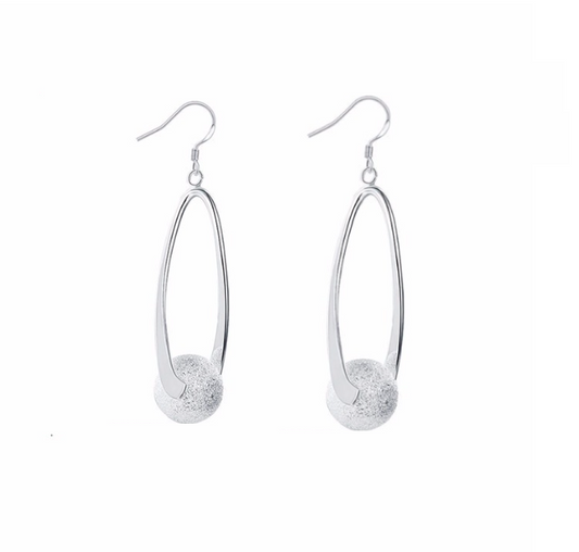 Sterling Silver Filled Teardrop Dangle Earrings – 70x18mm with Textured Accent Ball