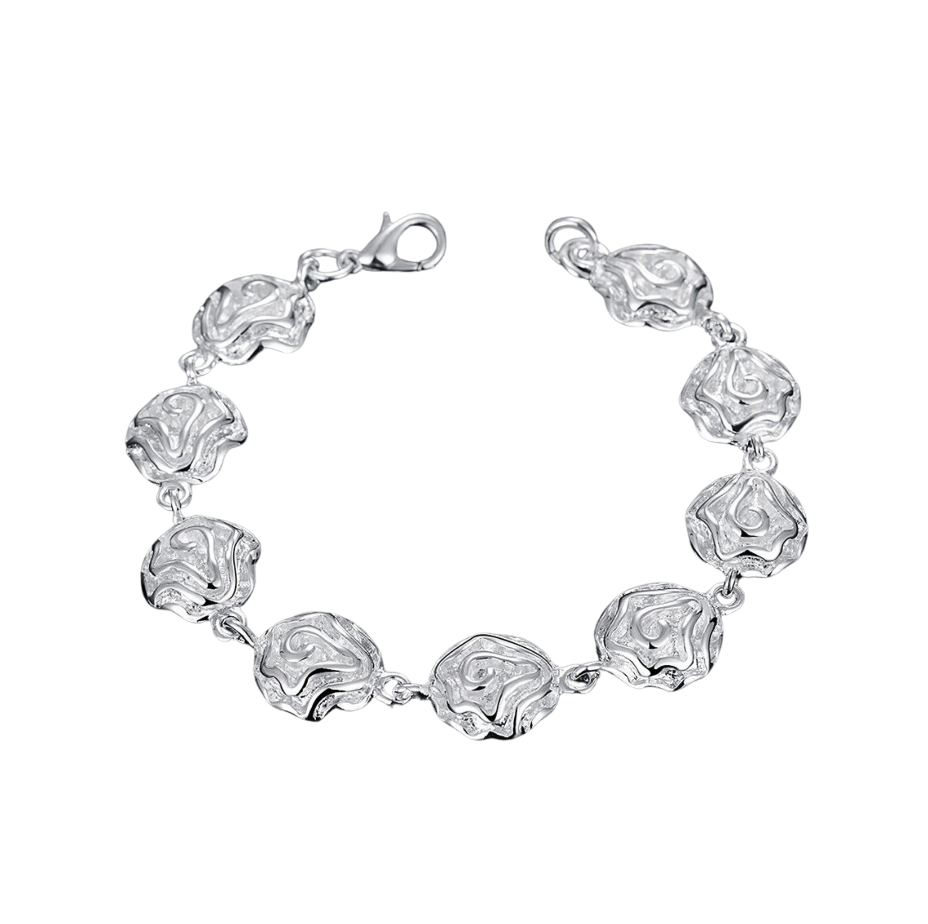 Sterling Silver Filled 7.5-Inch Bracelet with 13mm Rose Flower Motif Links