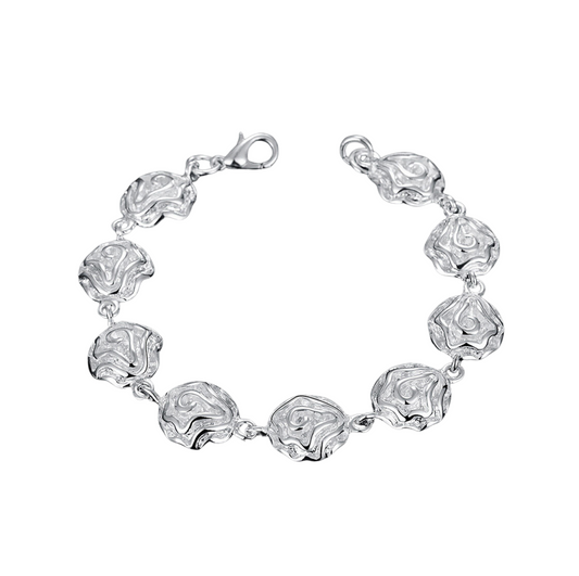 Sterling Silver Filled 7.5-Inch Bracelet with 13mm Rose Flower Motif Links