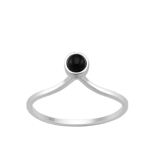 Sterling Silver & Black Agate Dot Chevron Ring