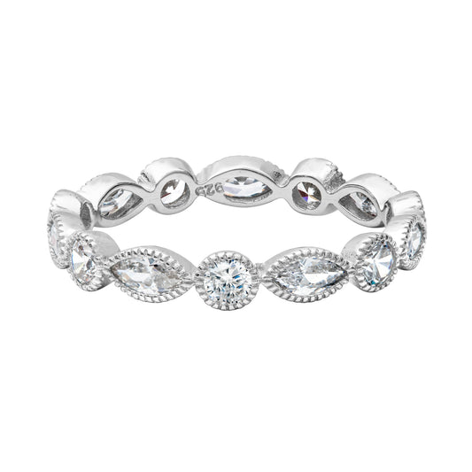 Sterling Silver & CZ Dot Marquis Eternity  Band Ring