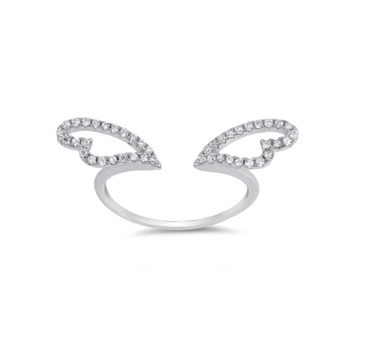 Sterling Silver & CZ Pave Open Angel Wings Ring