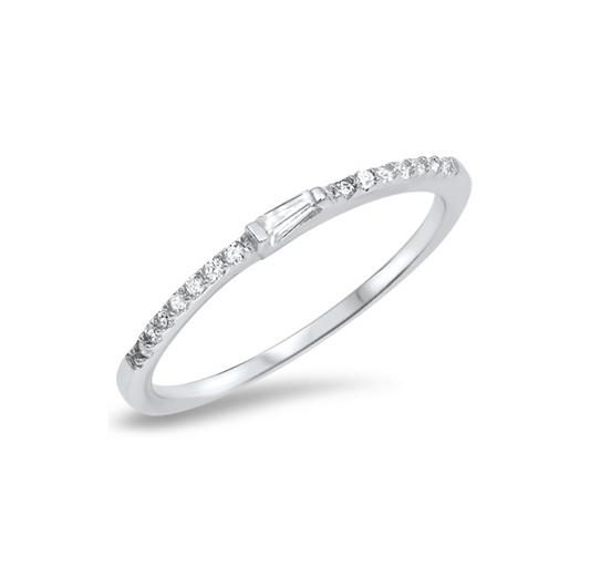 Sterling Silver & CZ Dainty Pave Baguette Ring