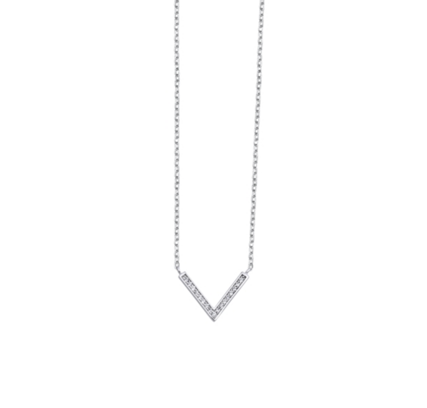 Sterling Silver & CZ Chevron Pendant Necklace