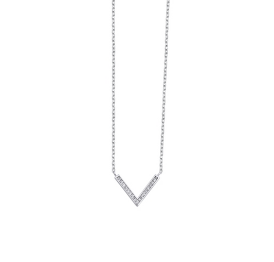 Sterling Silver & CZ Chevron Pendant Necklace