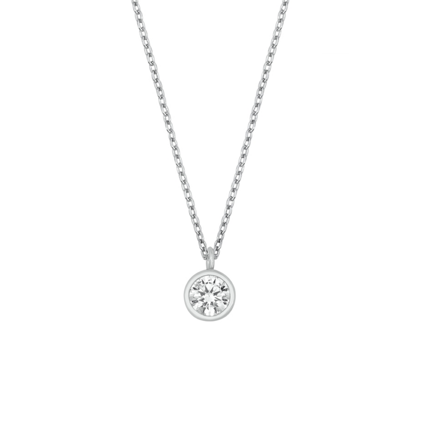 Sterling Silver & CZ Dainty Solitaire Pendant Necklace