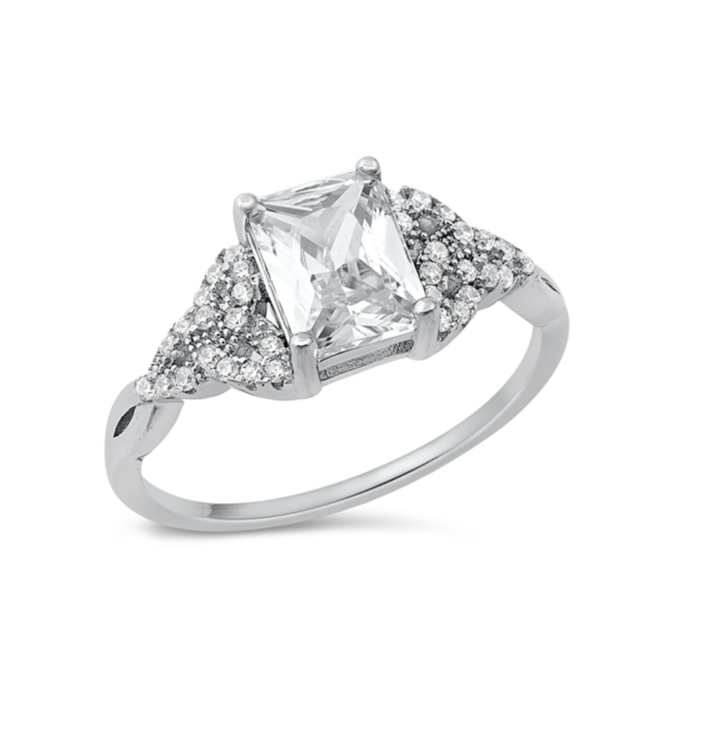 Sterling Silver & CZ Square CZ Surrounded Ring