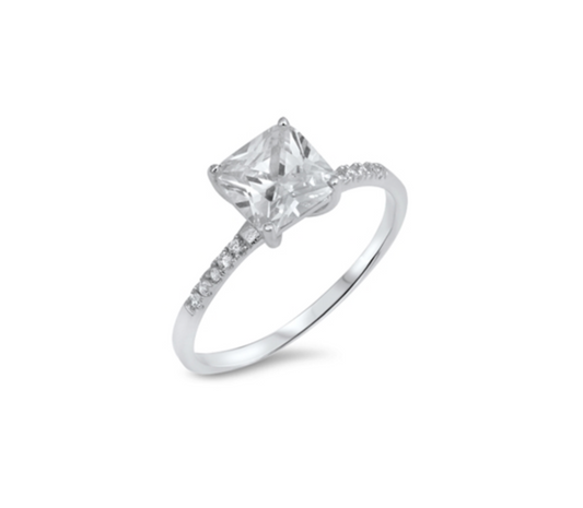 Cubic Zirconia & Sterling Silver Square Ring