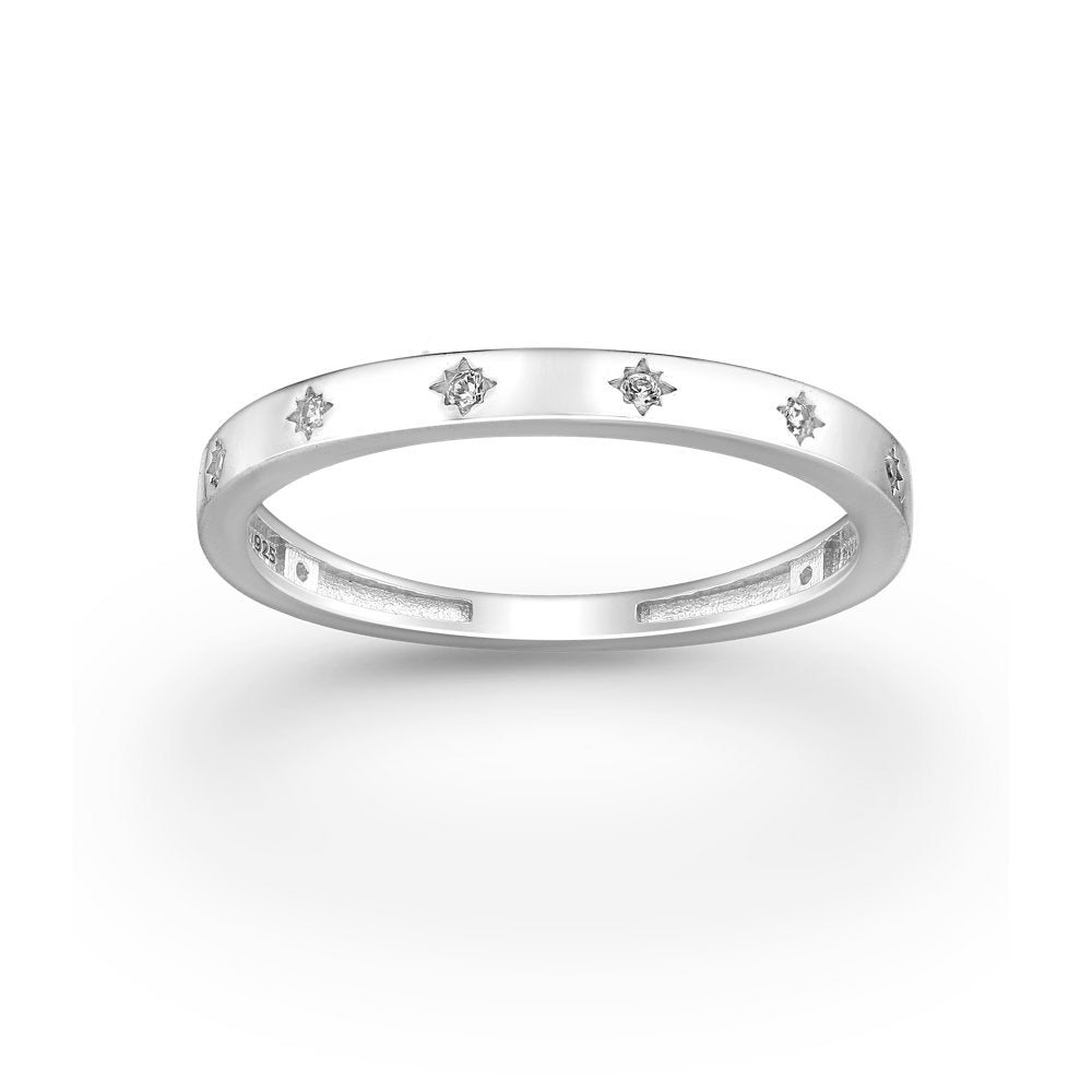 Sterling Silver CZ Dainty Twinkle Star Band Ring