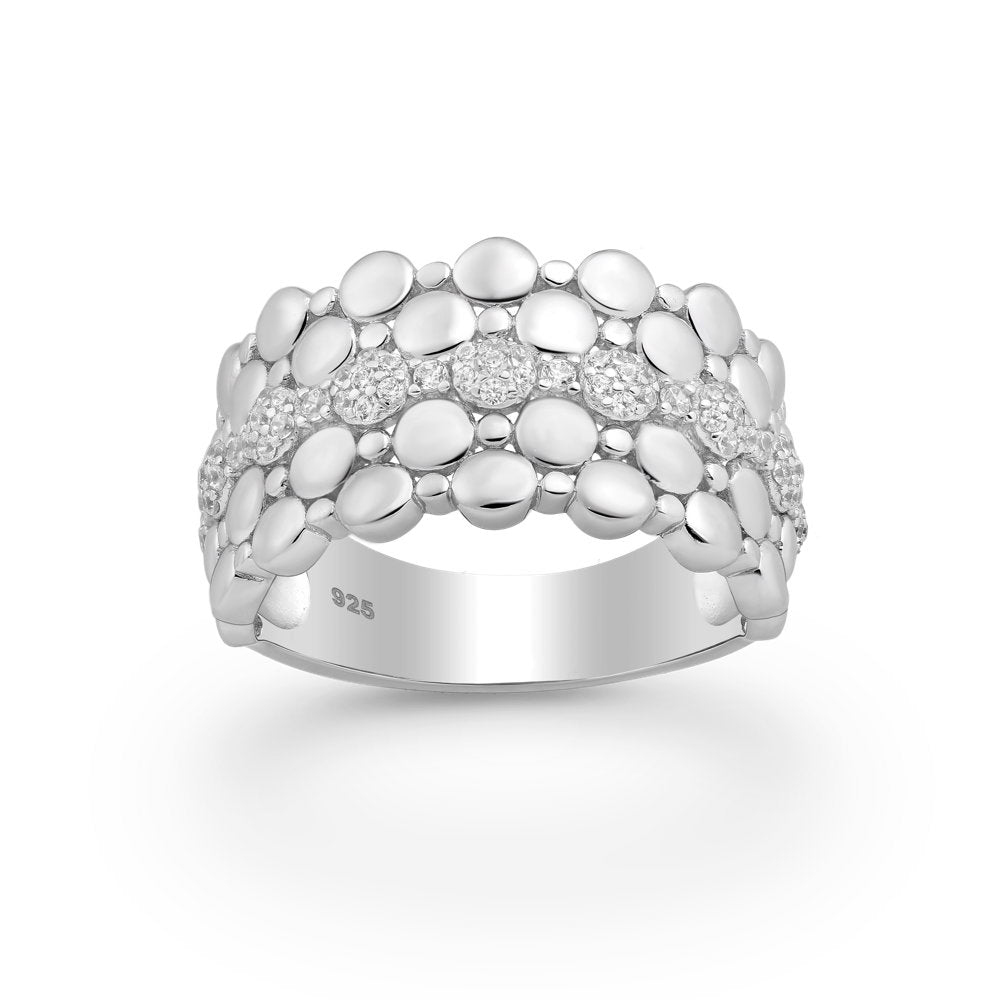 Sterling Silver Circular Geometric & CZ Pave Statement Ring