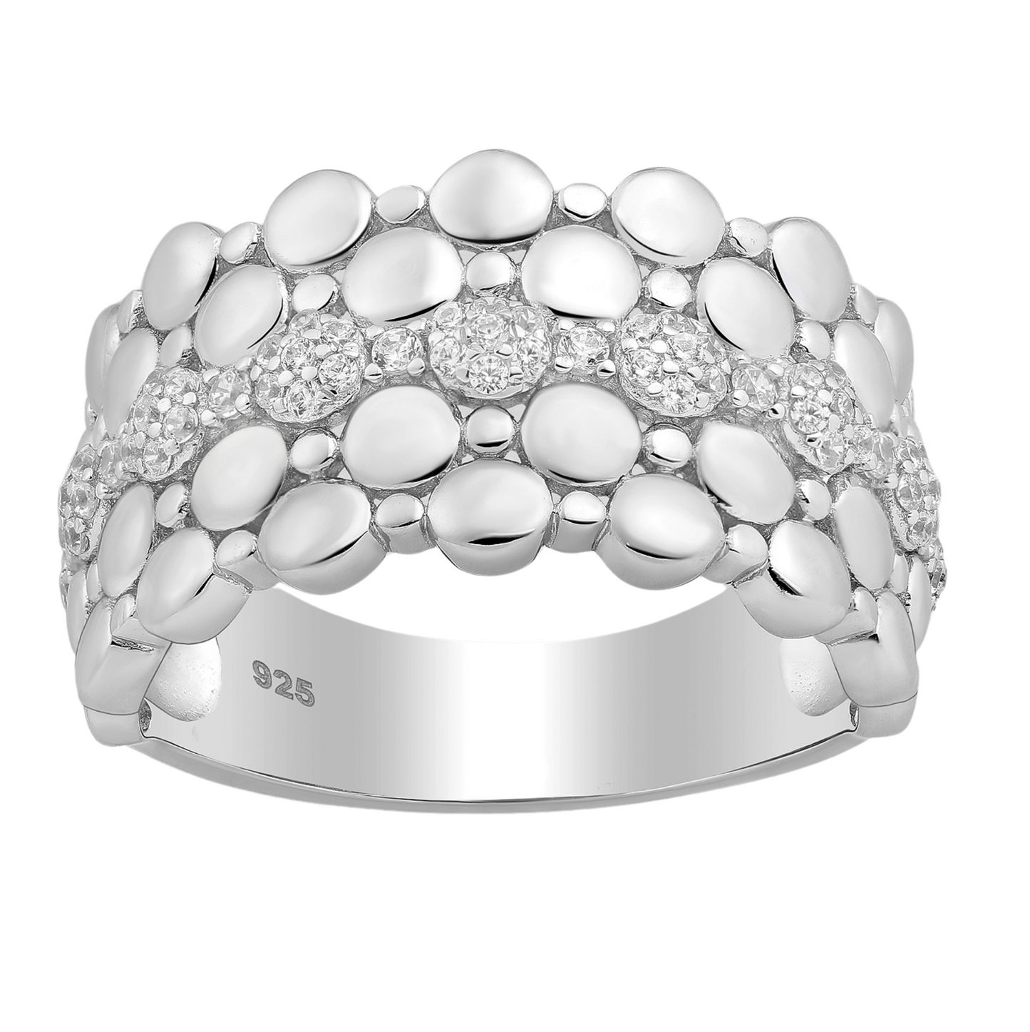 Sterling Silver Circular Geometric & CZ Pave Statement Ring