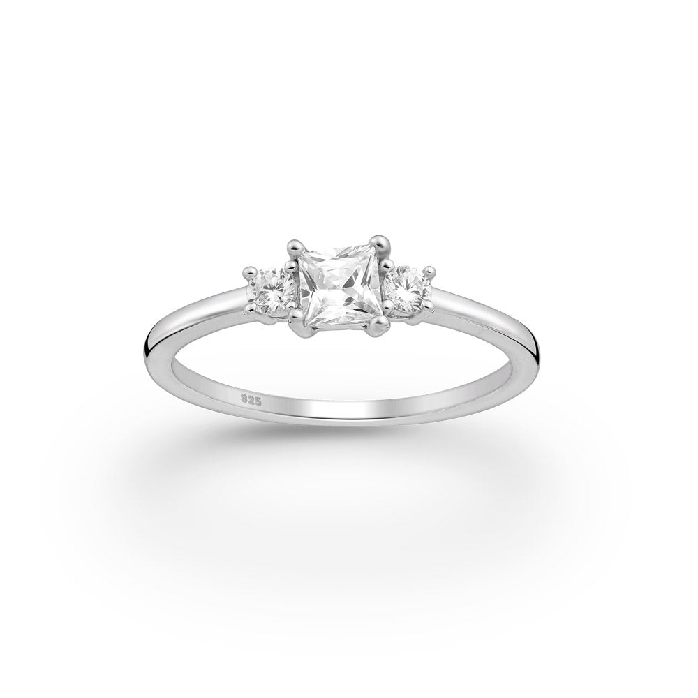 Sterling Silver Square Surrounded CZ Dainty Ring