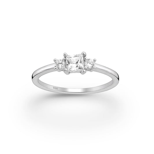 Sterling Silver Square Surrounded CZ Dainty Ring