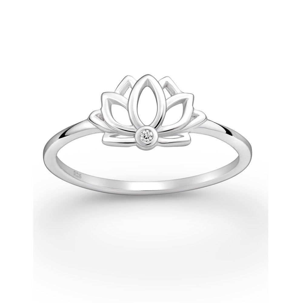 Cubic Zirconia & Sterling Silver Open Lotus Flower Ring