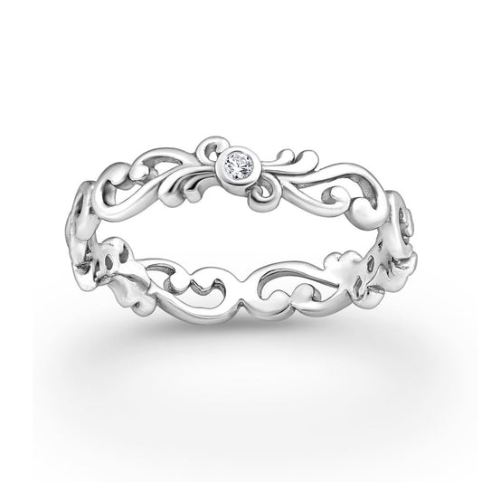 Sterling Silver & Dainty CZ Orante Swirled Ring