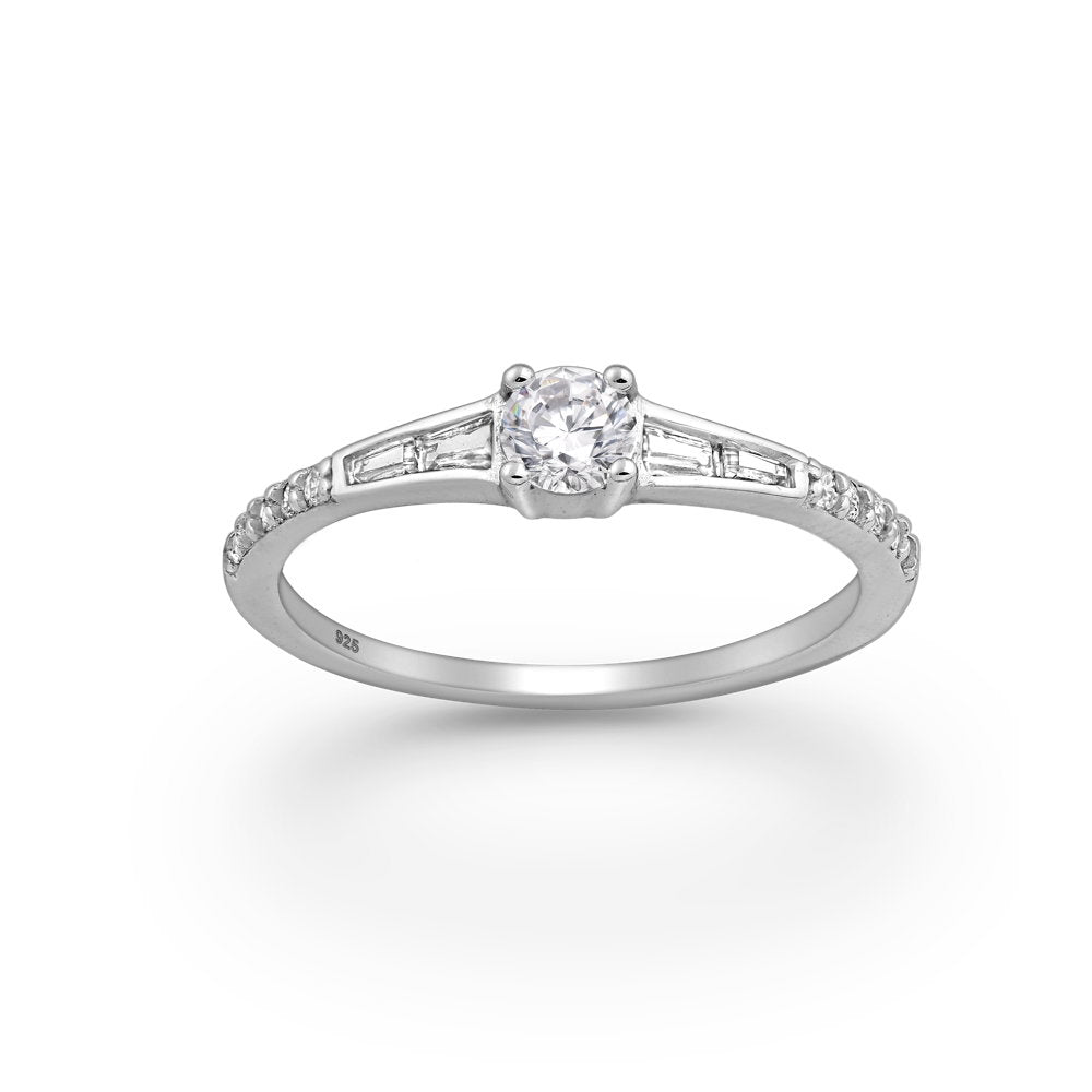 Sterling Silver & CZ Baguette Pave and Circular Band Ring