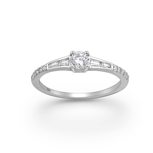 Sterling Silver & CZ Baguette Pave and Circular Band Ring