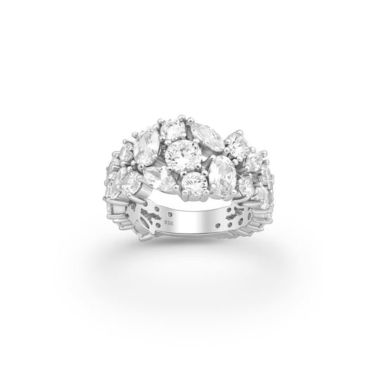 Sterling Silver & CZ Clustered Statement Ring